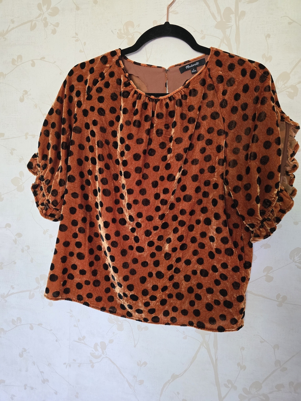 Madewell Rust Brown Velvet Polka Dot Short Sleeve Top